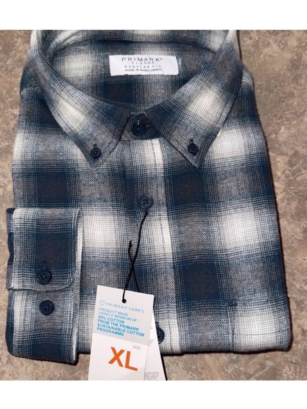 Primark Men's Navy and White Plaid Button-Down Shirt - Picture 2 of 6